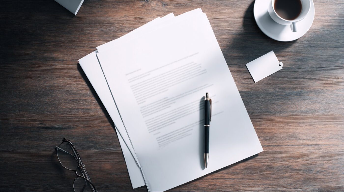 Couple sitting together reviewing contract paperwork next to their security system devices on the coffee table